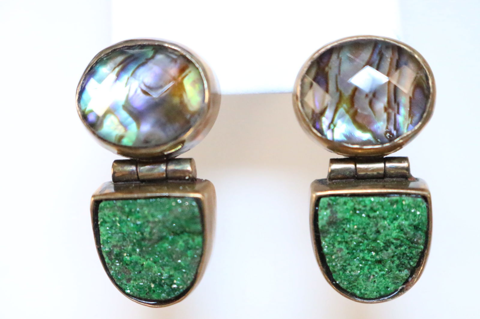 Stephen Dweck Bronze Emerald Druzy  & Abalone Earrings (1 of 2)