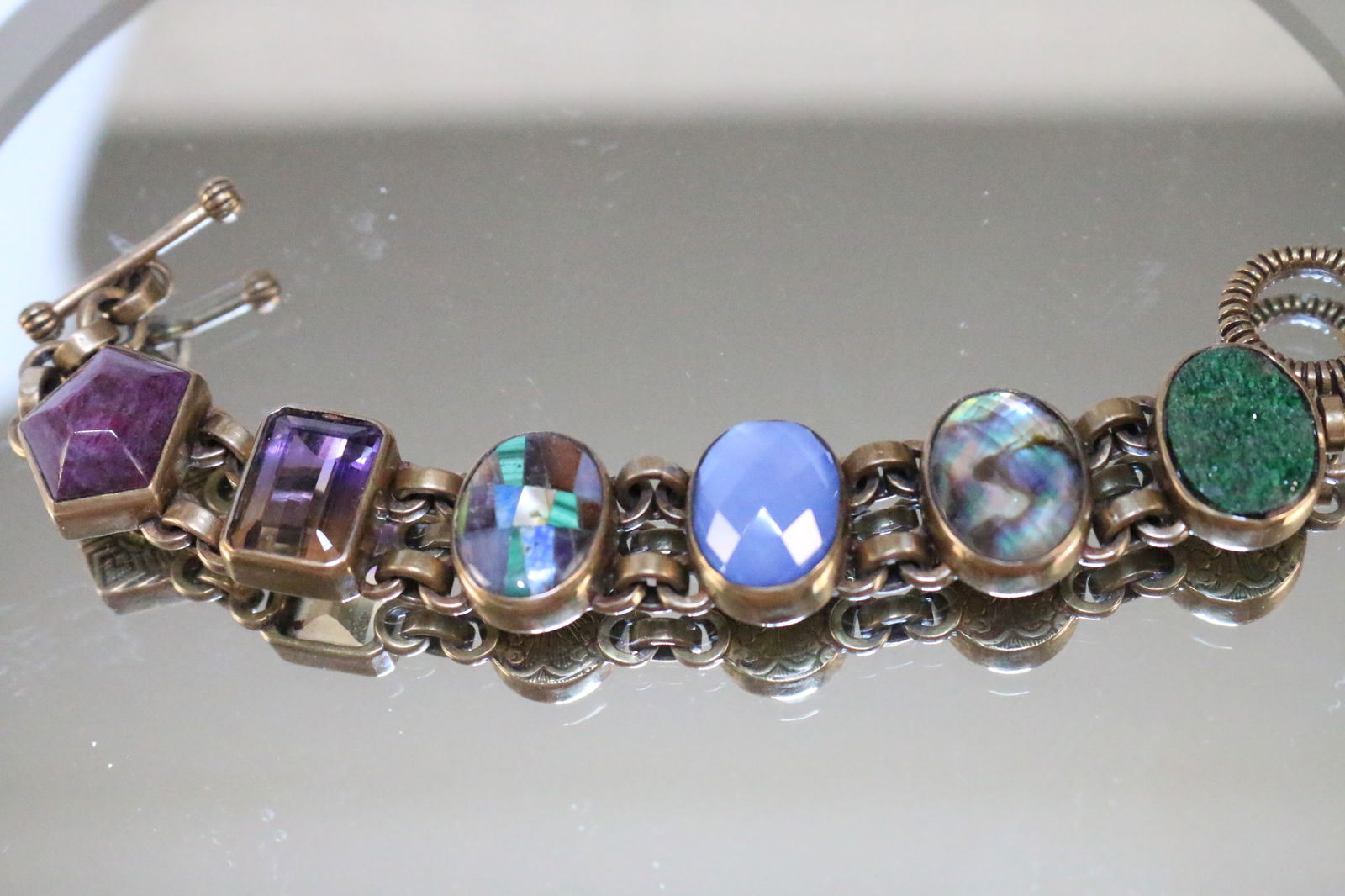 Stephen Dweck Bronze Mosaic Emerald Citrine Ruby Ametrine Jade Bracelet (1 of 2)