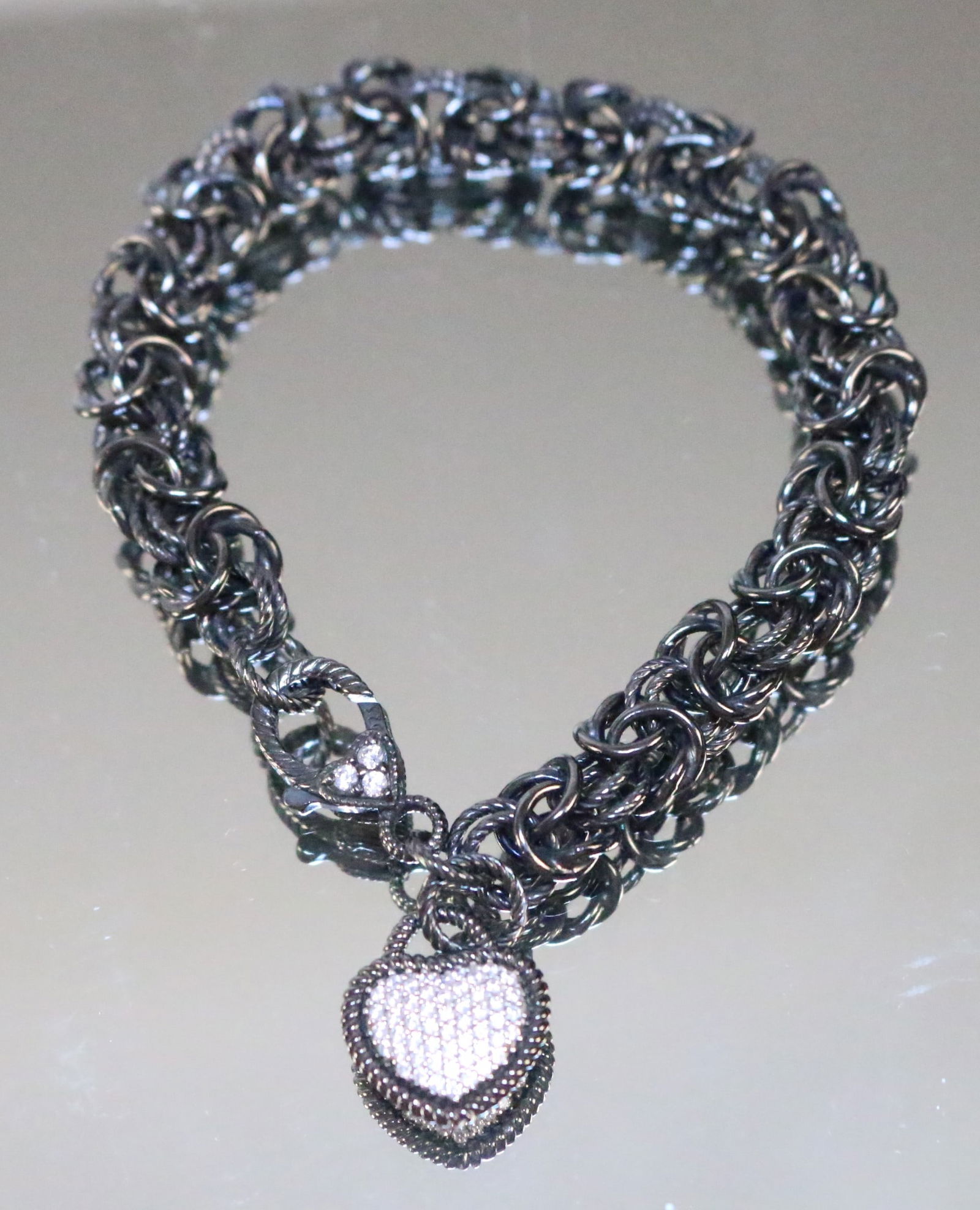 Judith Ripka Sterling Silver Rhodium Heart CZ Charm Bracelet ITALY (1 of 5)