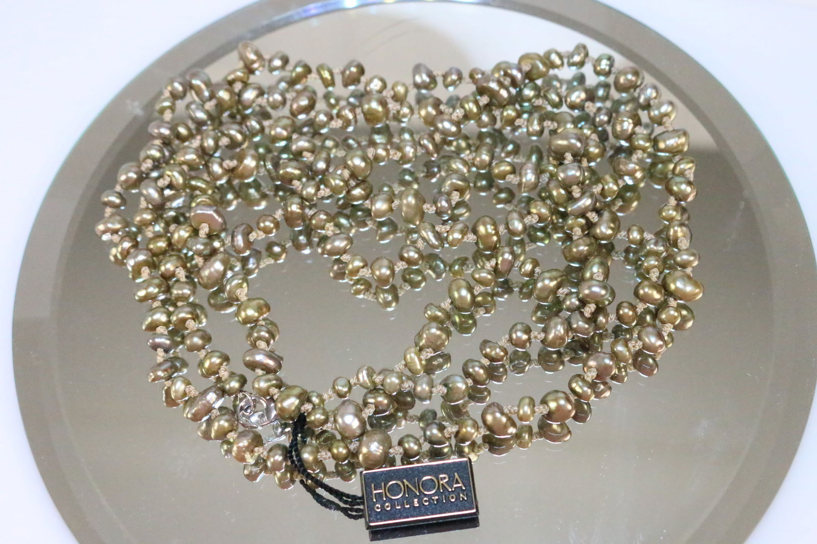 NEW Honora 64" long  Olive Green freshwater Pearl Sterling Silver Necklace (1 of 5)