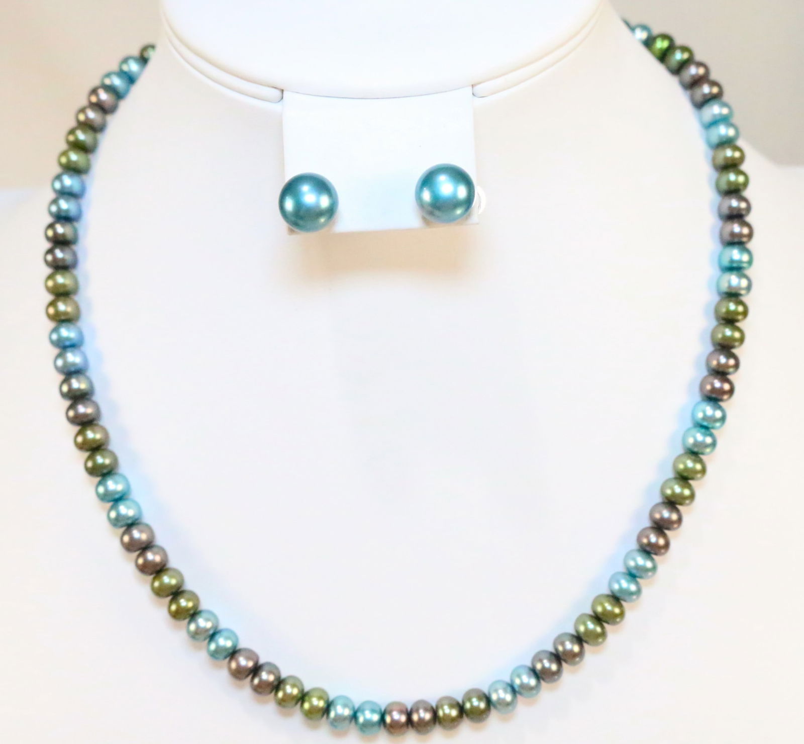 NEW Honora Freshwater Pearl Sterling Silver Necklace & Earrings Set Blues Greens (1 of 5)