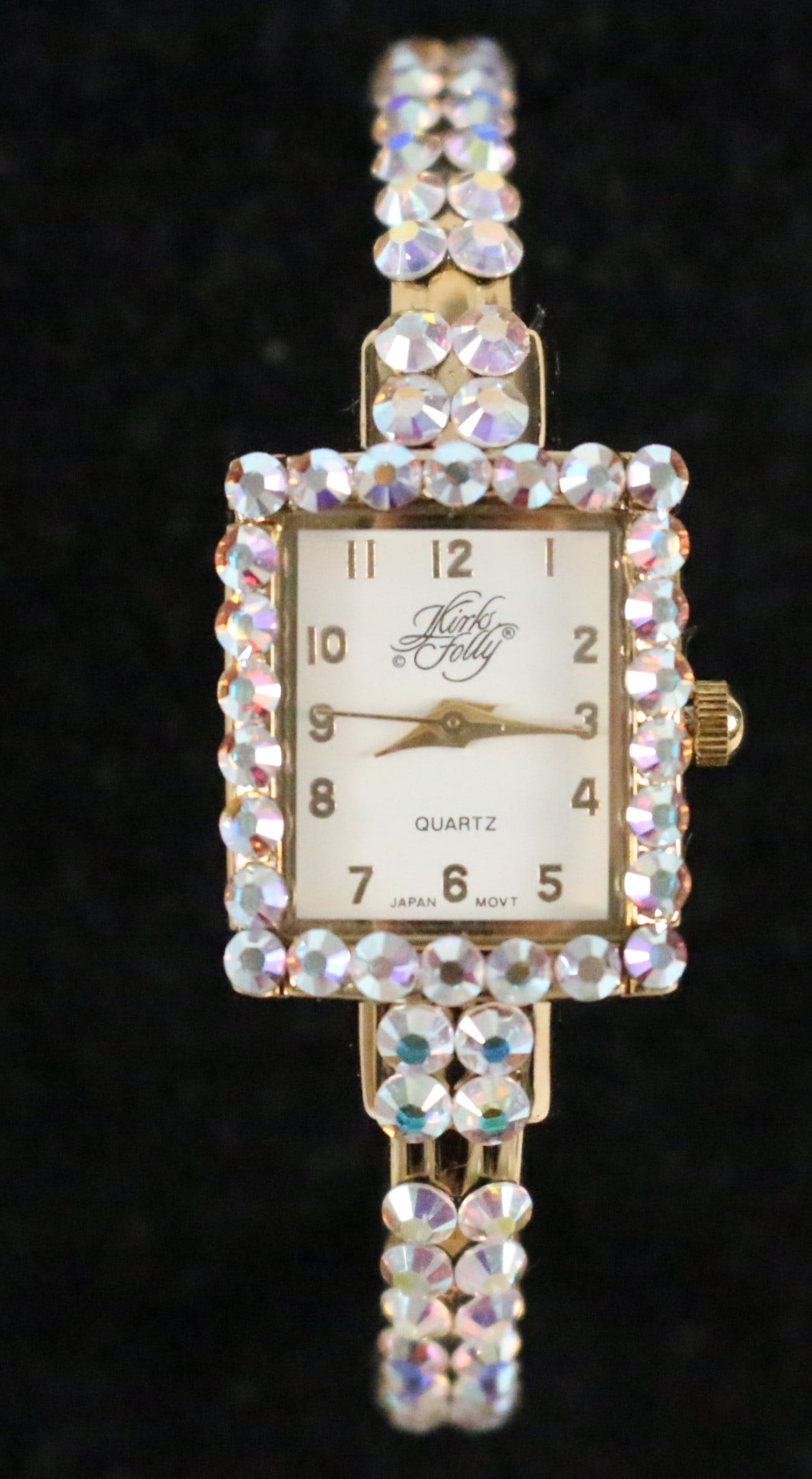 NEW RARE Kirks Folly in box Full AB Crystal slim Cuff Watch WORKS (1 of 5)