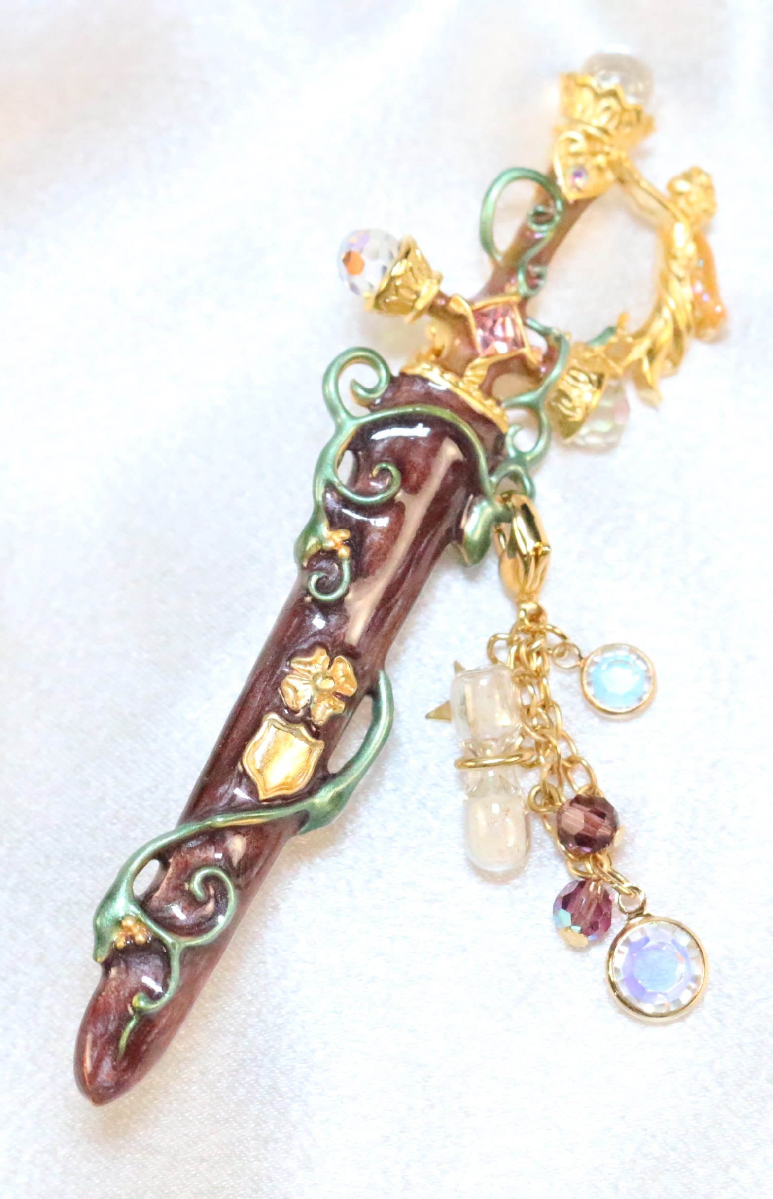 NEW RARE Kirks Folly large enamel, crystal gold tone Sword Dagger Scepter Brooch in box (1 of 4)