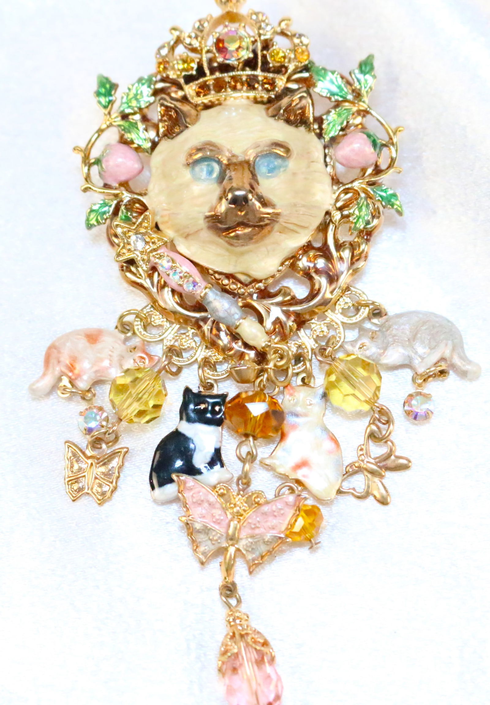 Kirks Folly RARE Royal Siamese Cat King Queen Drop Brooch Pendant (1 of 4)