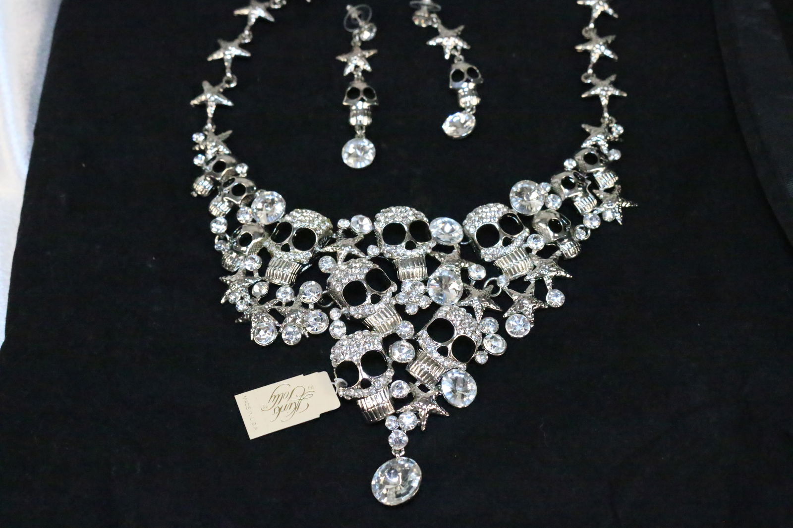 NEW RARE Kirks Folly Crystal Skull Statement Necklace and Earrings Set (1 of 5)