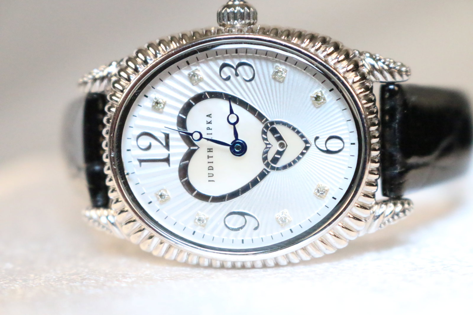 NEW Judith Ripka MOP oval face Black Croco leather Watch in the Box (1 of 6)