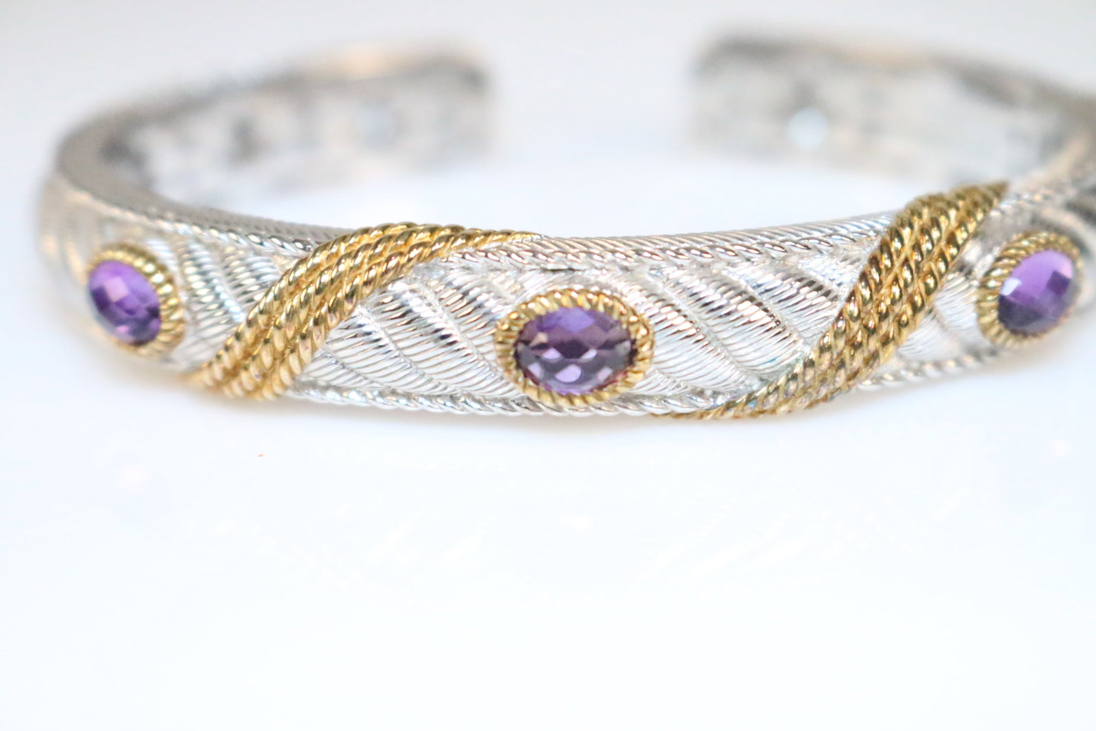Judith Ripka Sterling Silver & gold Amethyst Cuff Bracelet in the box (1 of 7)
