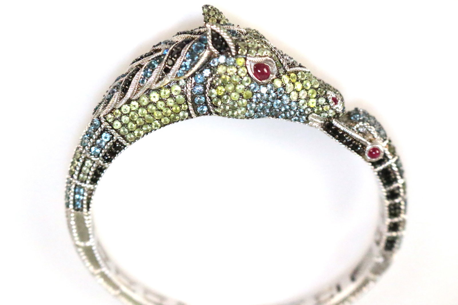 RARE Judith Ripka Sterling Silver 9.00cttw Gemstone Heather Horse cuff Bracelet in the box (1 of 7)