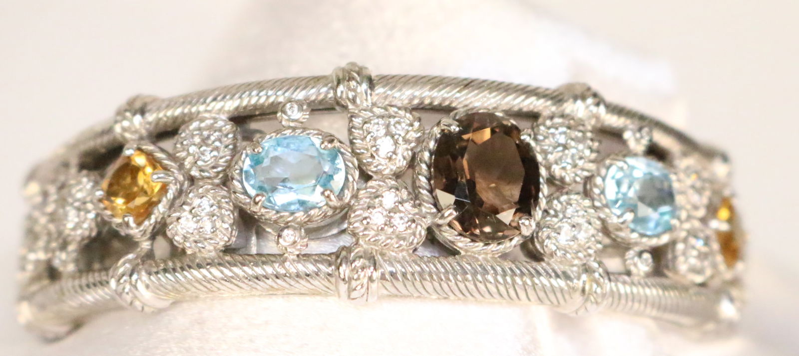 Judith Ripka Sterling Silver Multigemstone hearts thick wide Cuff Bracelet in the box (1 of 6)