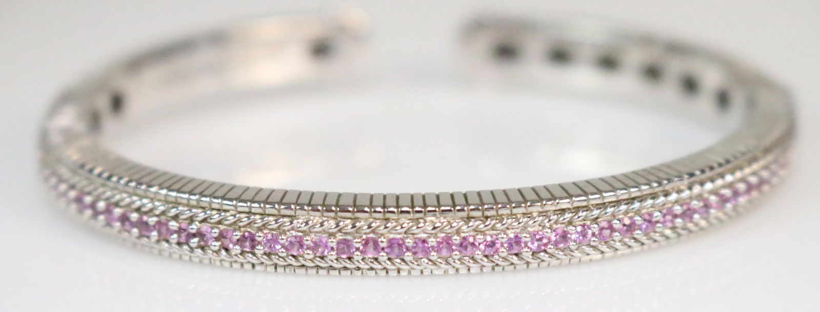 Judith Ripka Sterling Silver Pink Spinel Gemstone Cuff Bracelet in the box (1 of 6)