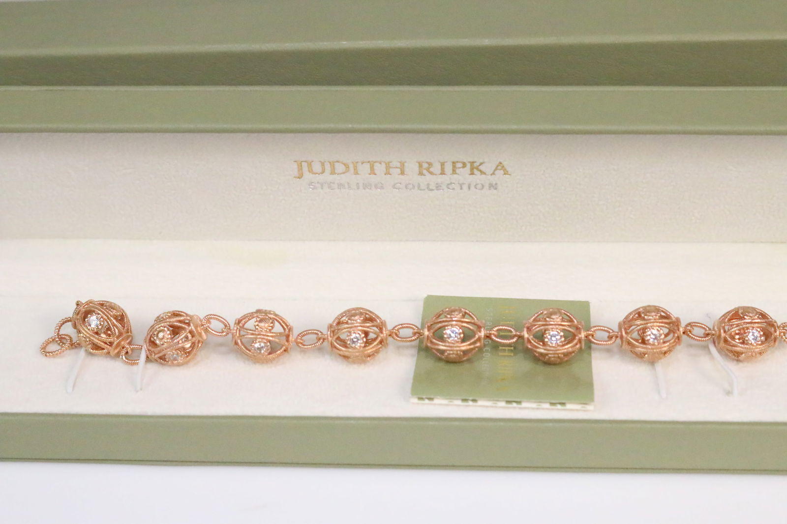 NEW Judith Ripka Rose gold clad Vermeil Large Ball CZ's  Sterling Silver Bracelet in the box (1 of 6)