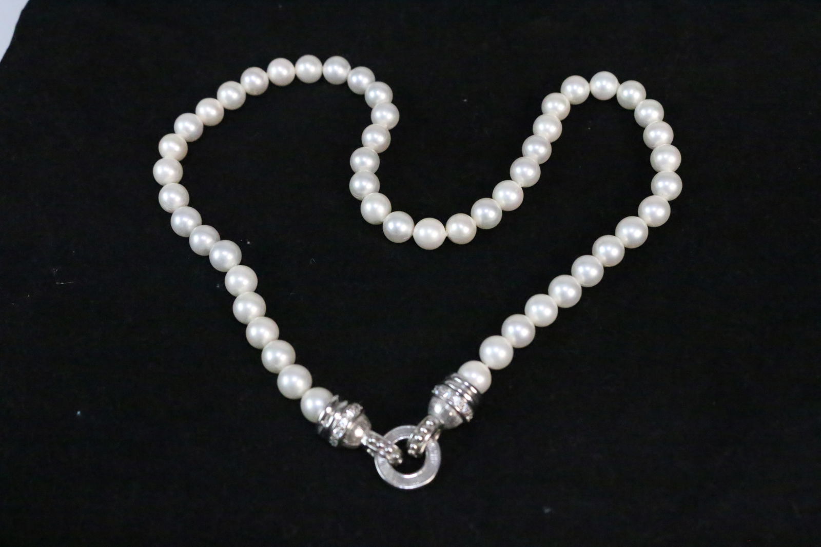 LIKE NEW Judith Ripka Sterling Silver Pearl Magnetic O Ring Diamonique Link Necklace in box (1 of 5)