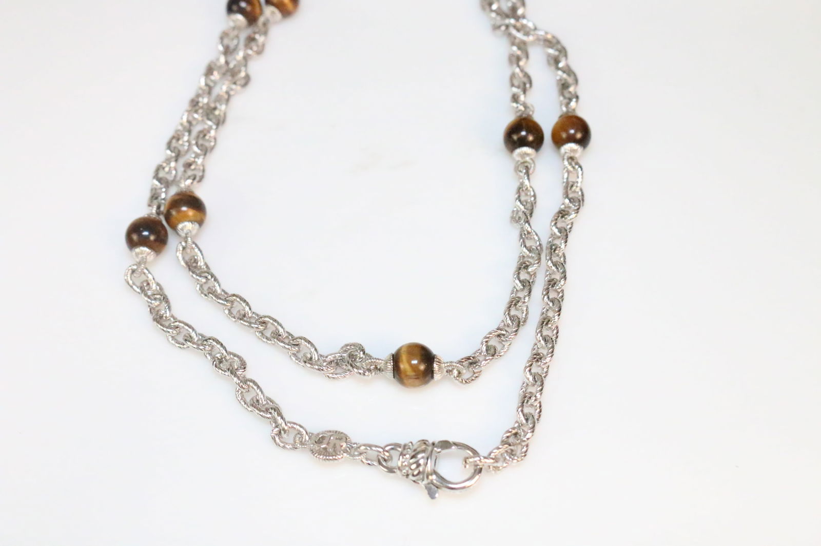 LIKE NEW Judith Ripka Long Textured Chain Link and tiger Eye Necklace (1 of 6)