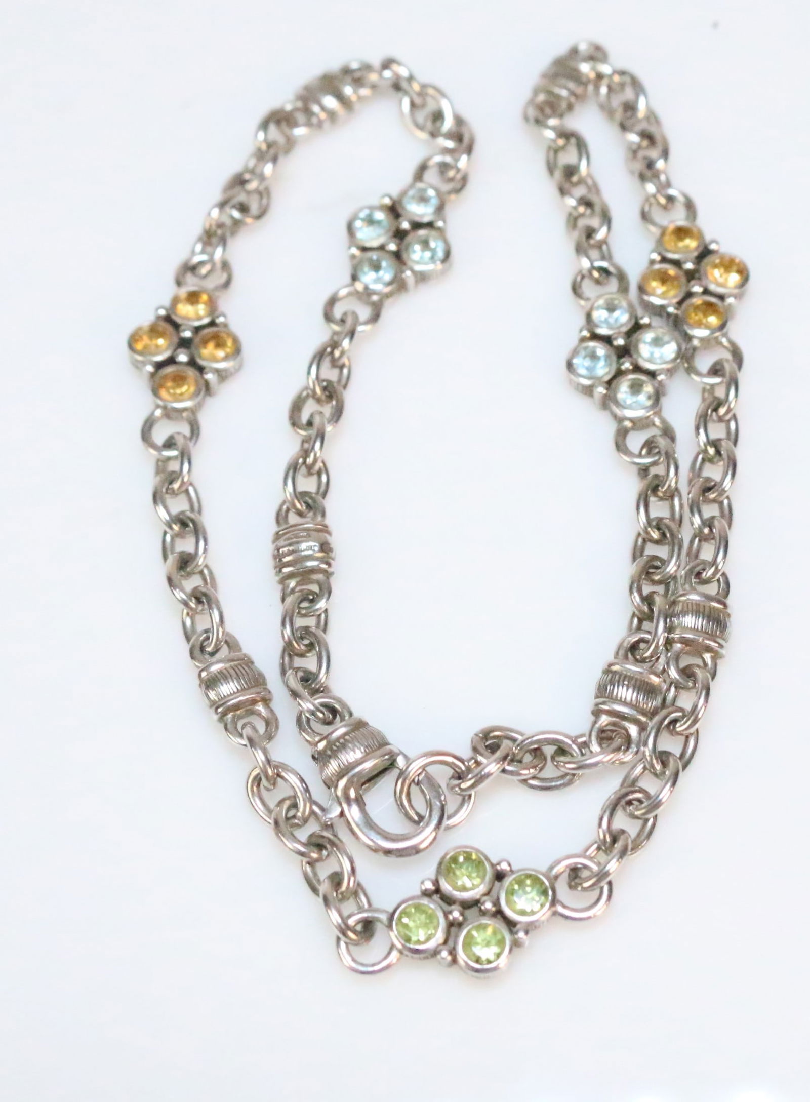 Judith Ripka Peridot, Aquamarine, Citrine Sterling Silver RARE Station Necklace (1 of 4)