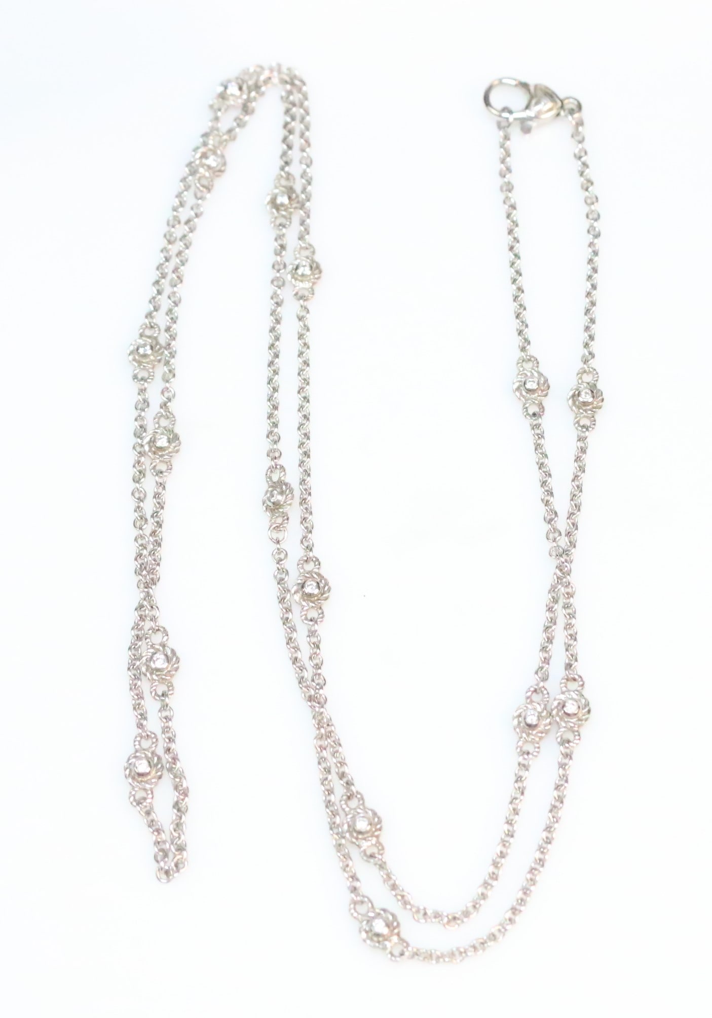 Judith Ripka Rolling round rope Sterling Silver Diamonique simulated diamond station necklace 36" (1 of 5)