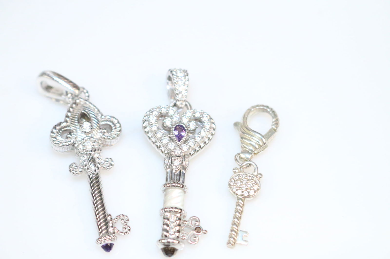 NEW Judith Ripka Lot of 3 Sterling Silver Amethyst Diamonique Key Pendant Enhancers (1 of 5)