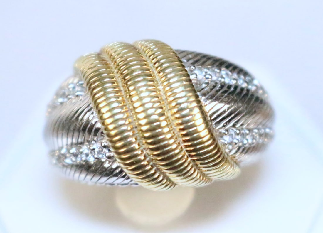 Judith Ripka Gold Sterling Silver Diamonique Simulated Diamond dome Cocktail Ring Size 6.25 (1 of 6)