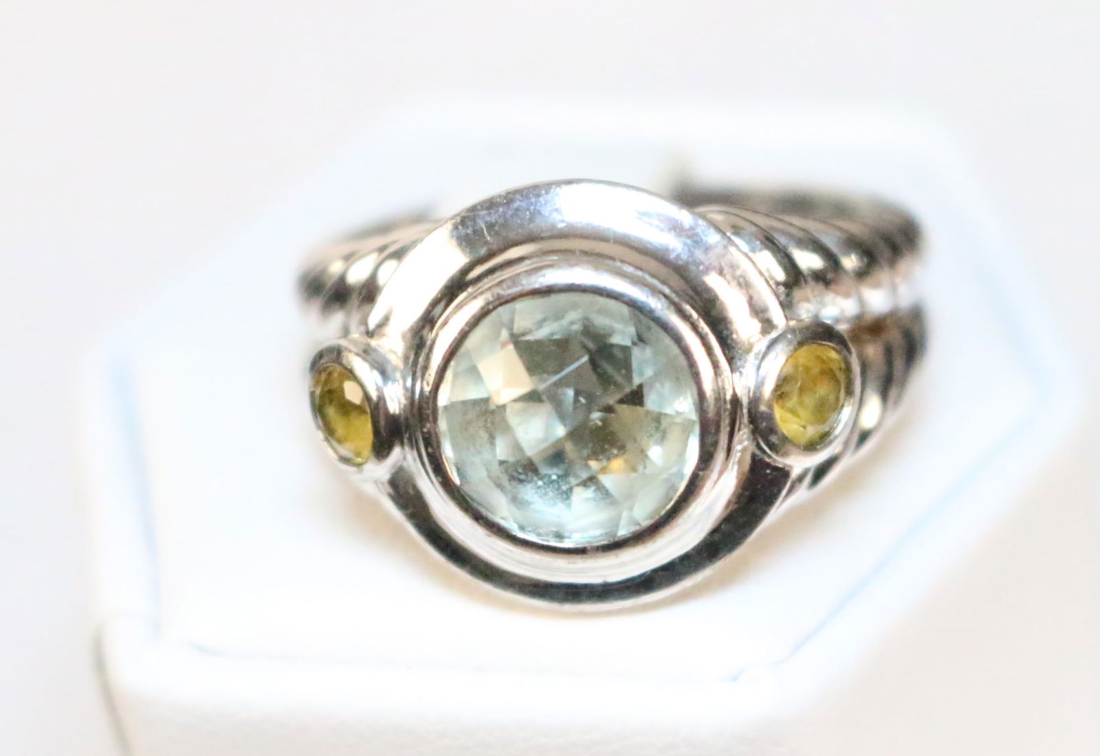 VINTAGE Judith Ripka Sterling Silver Chrysoprase Topaz Cocktail Ring Size 8.25 (1 of 6)