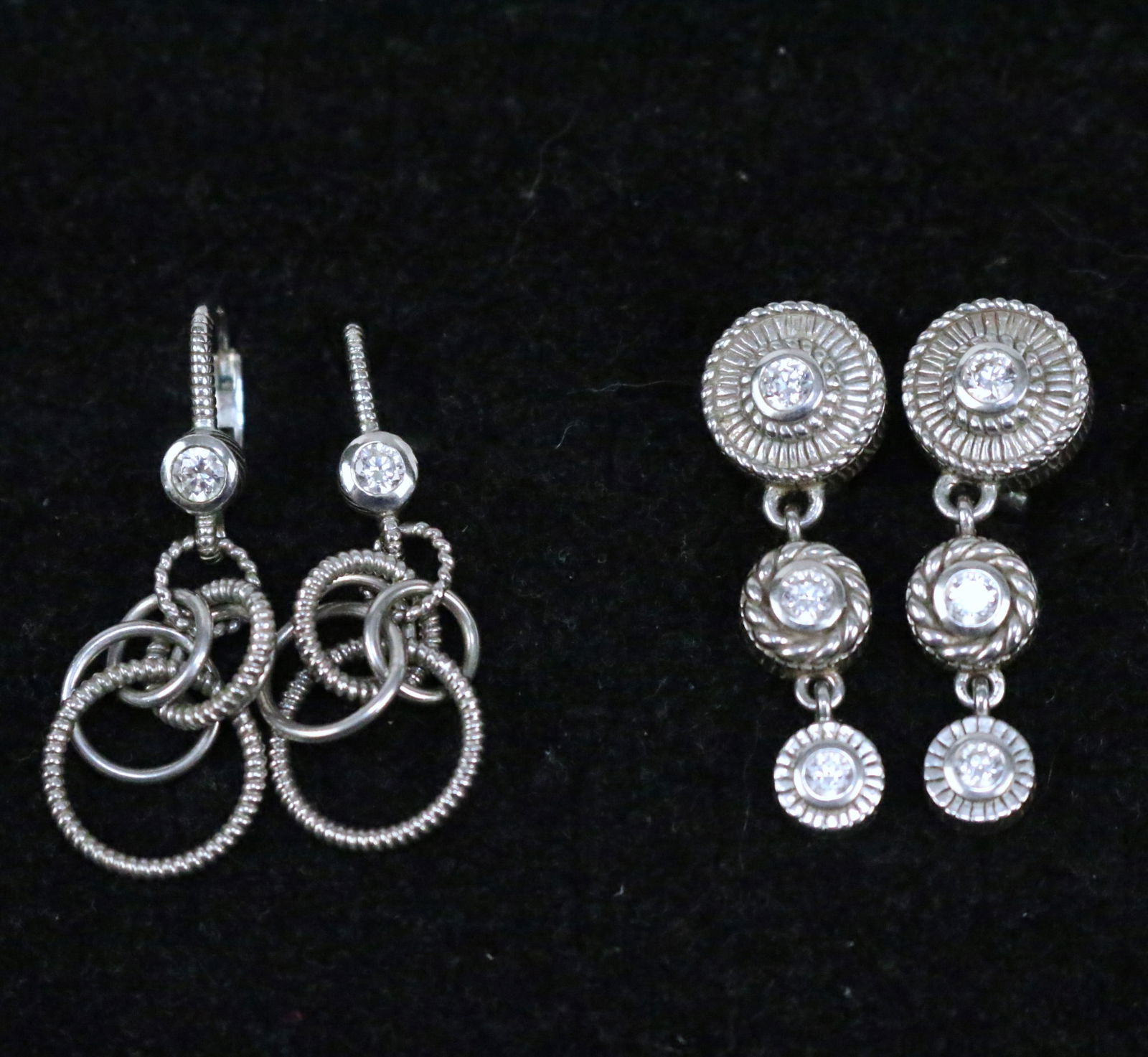 Judith Ripka Sterling Silver Diamonique Lot of 2 pair Pierced Drop Dangle Earrings (1 of 7)