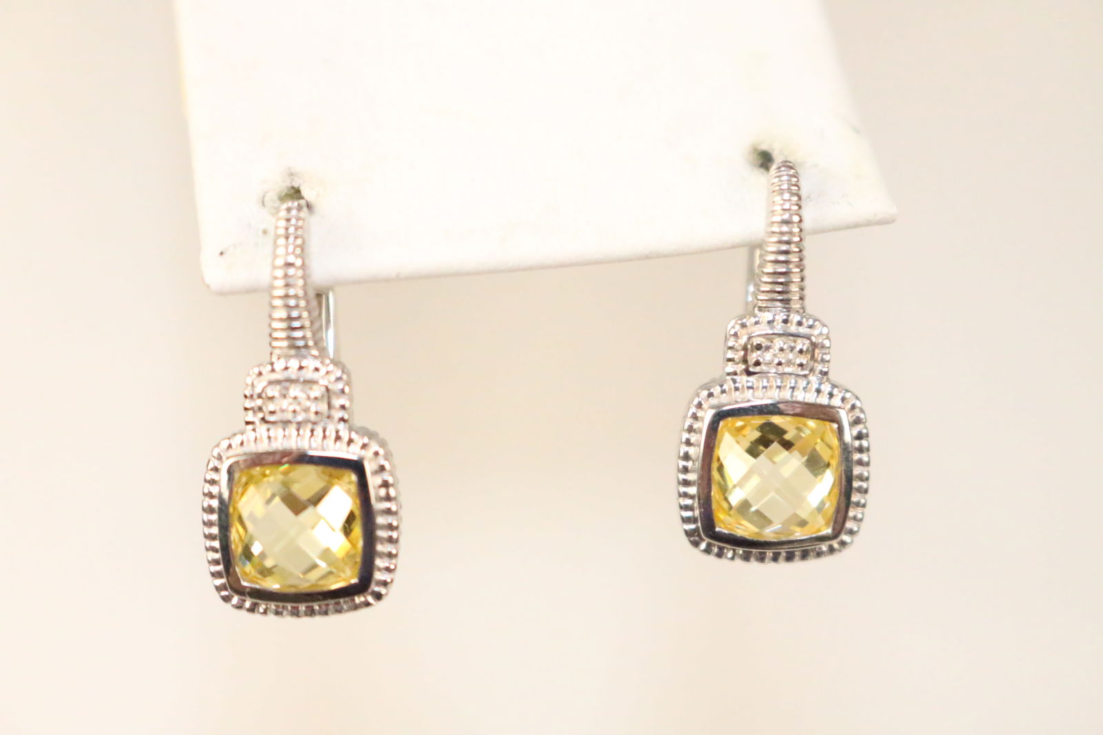 NEW Judith Ripka Sterling Silver emerald cut Lemon Citrine Diamonique Pierced Earrings (1 of 3)