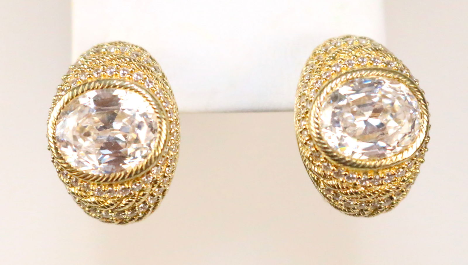 Judith Ripka Gold Clad Sterling Silver Large Oval Diamonique Pierced Earrings in the pouch (1 of 4)