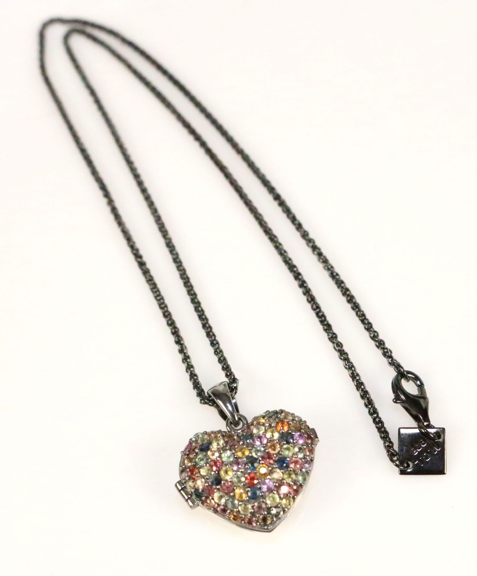 NEW RARE LE MCL Matthew Campbell Laurenza Sterling Rainbow Sapphires Heart Locket Pendant Necklace (1 of 8)