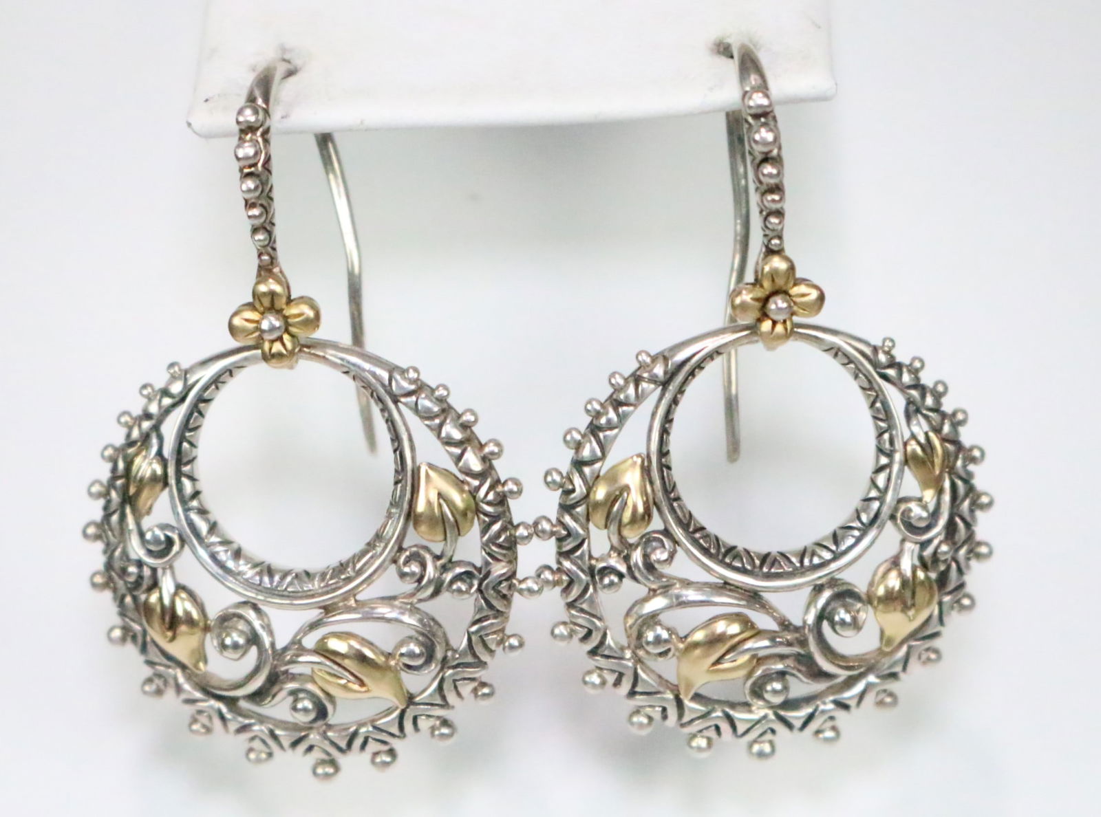 Barbara Bixby Sterling Silver 18kt Gold Large Vine Leaf Pierced Drop Circle Ring earrings. (1 of 3)