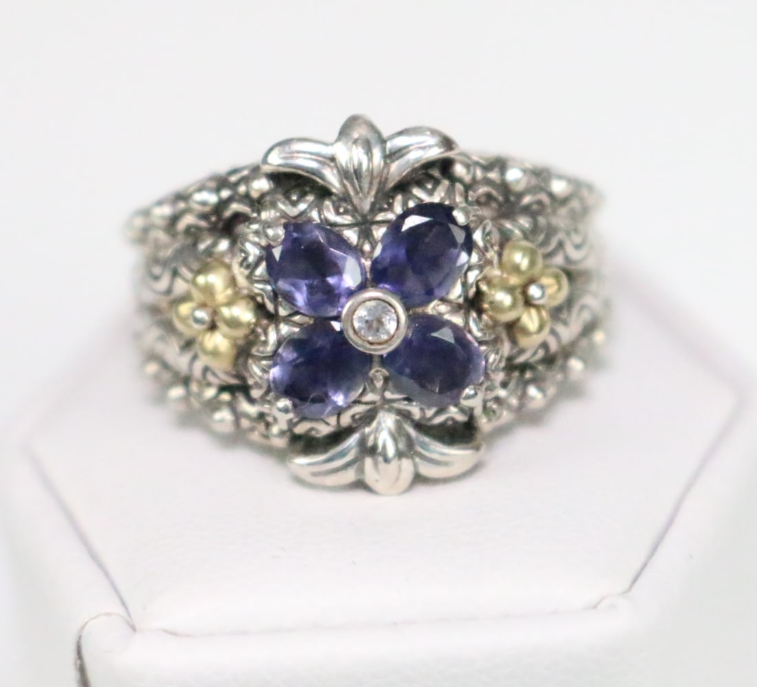 Barbara Bixby Sterling Silver 18kt Gold amethyst Flower Ring Size. 7.25 (1 of 7)