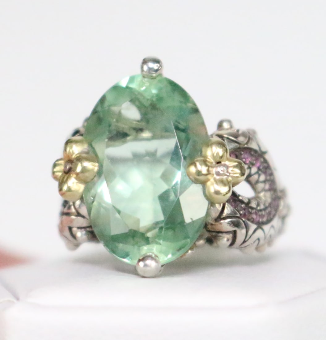 RARE Barbara Bixby Sterling Silver 18kt Gold Chrysoprase & Pink tourmaline Cocktail Ring Size 6.25 (1 of 7)