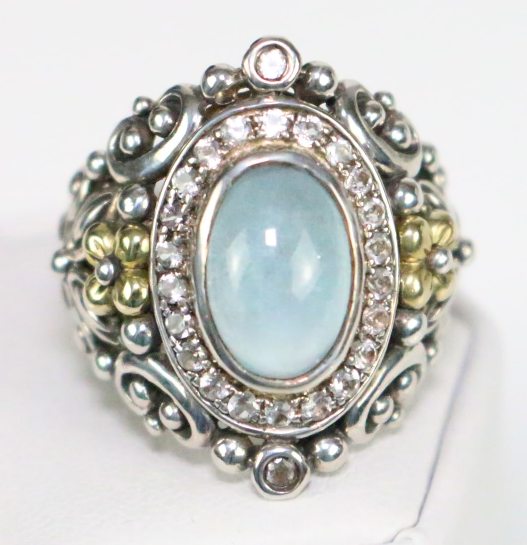 RARE Barbara Bixby Sterling Silver 18kt Gold Fluorite & White Topaz Cocktail Ring Size 8.25 (1 of 6)