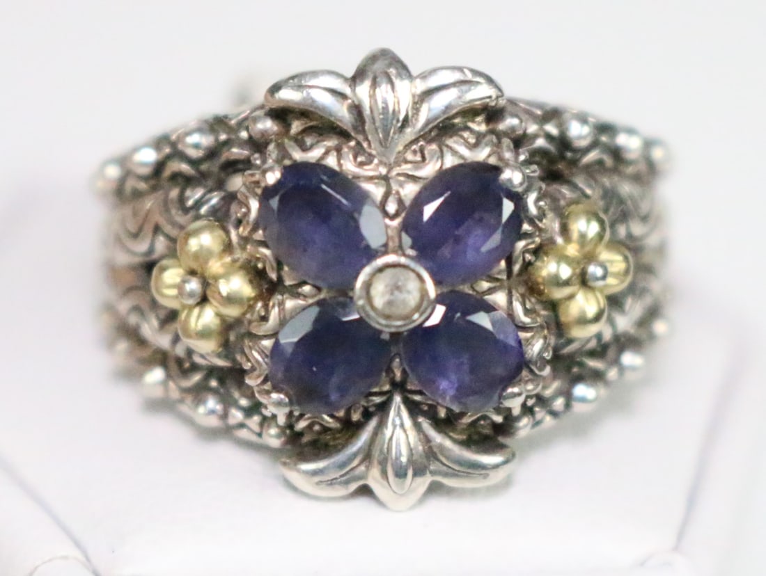 Barbara Bixby Sterling Silver 18kt Gold Amethyst Flower Ring Size. 7.25 (1 of 8)