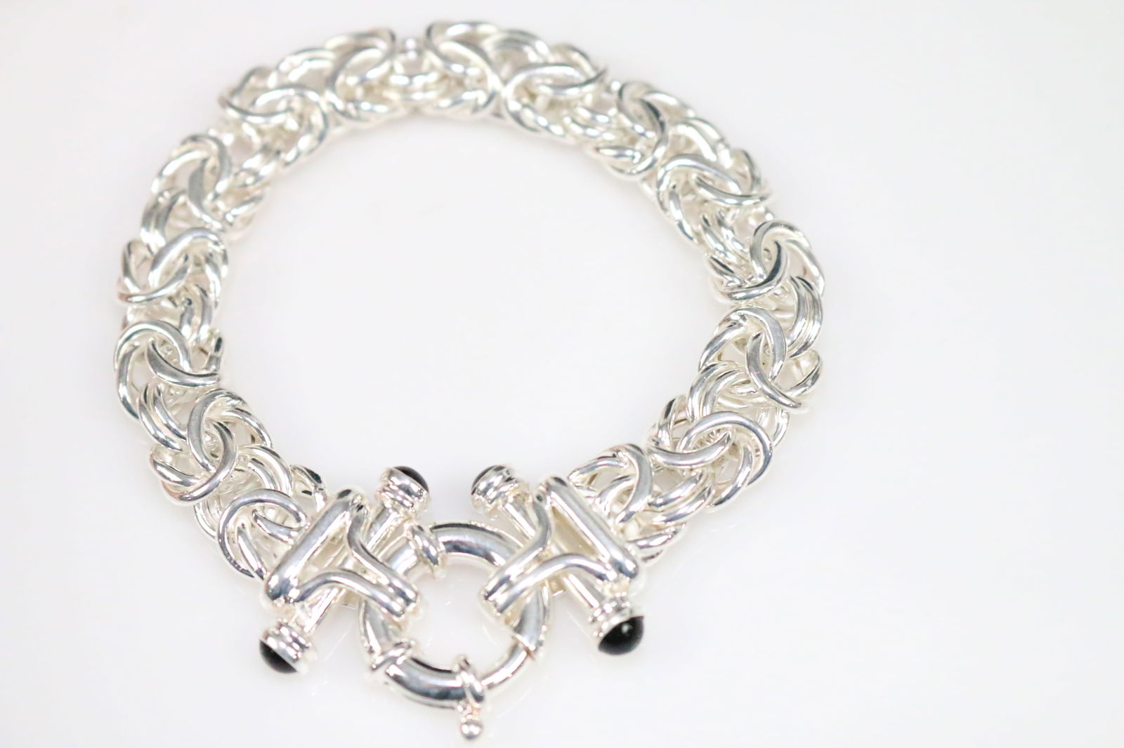 Brand NEW Sterling Silver Milor Italy Wide Byzantine Onyx Chain Bracelet 7" (1 of 7)