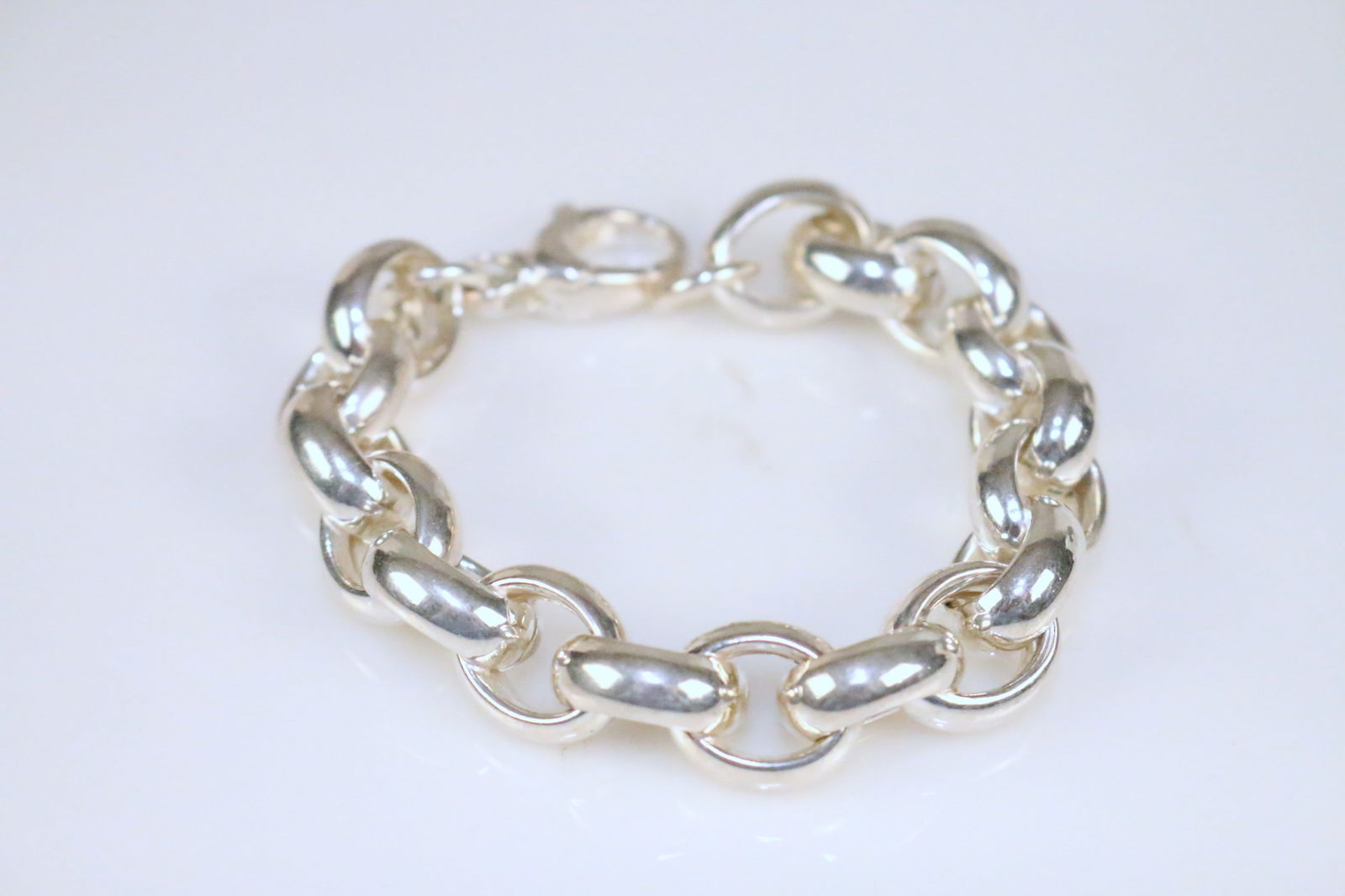 Brand NEW Sterling Silver Milor Italy Oval Rolo Link Chain Bracelet (1 of 2)