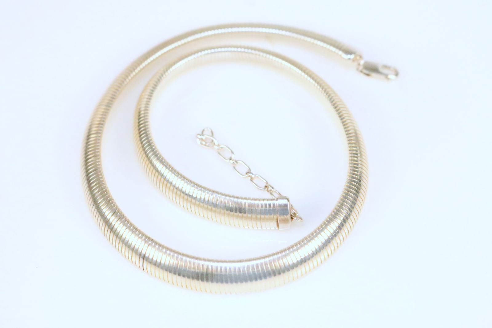 LIKE NEW Sterling Silver Wide Thick Snake Chain Necklace 24.9 gm 17"-19" 10mm wide x 4mm thick (1 of 5)