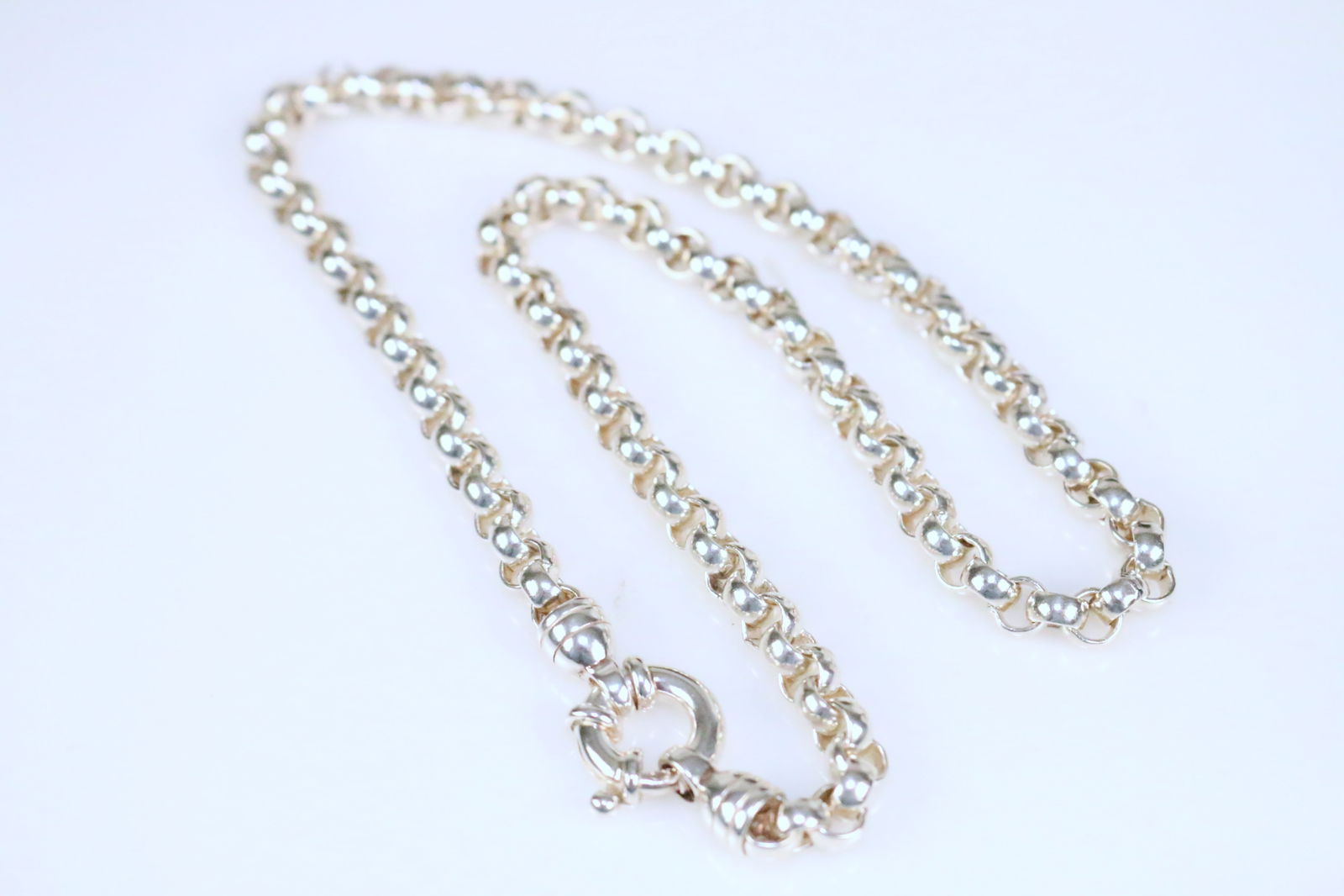 NEW Sterling Silver Heavy Solid Rolo Link Chain Necklace 18.5" 38.6 gm. 6.5mm links (1 of 3)