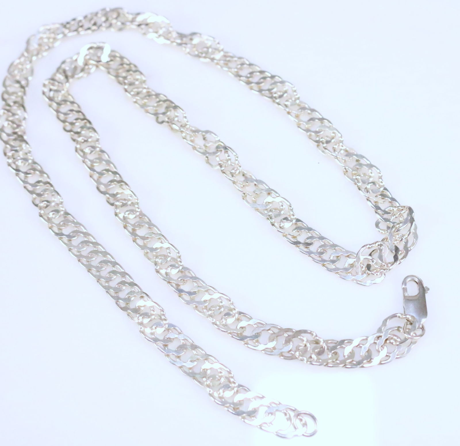 Like New Sterling Silver wavy double links Chain Necklace 24" 7.5mm (1 of 4)