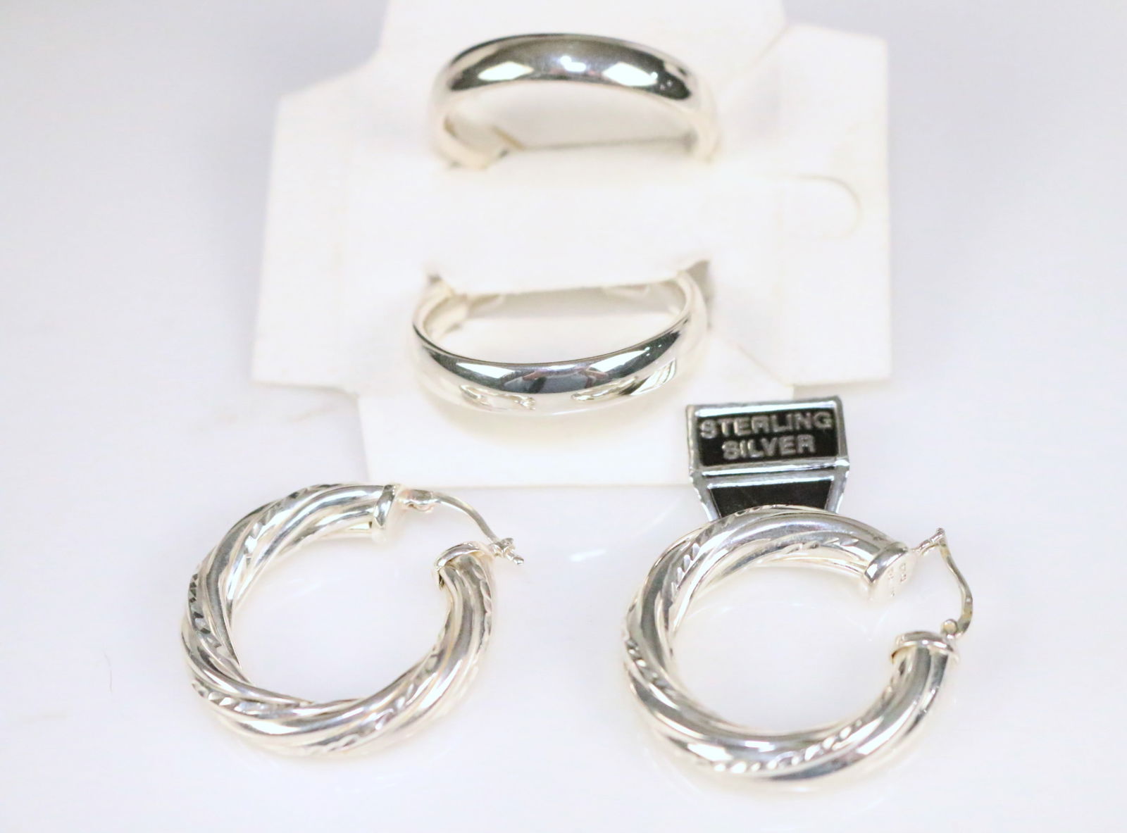 Brand NEW Lot of 2 pair Large Hoop Sterling Silver Pierced Earrings (1 of 6)