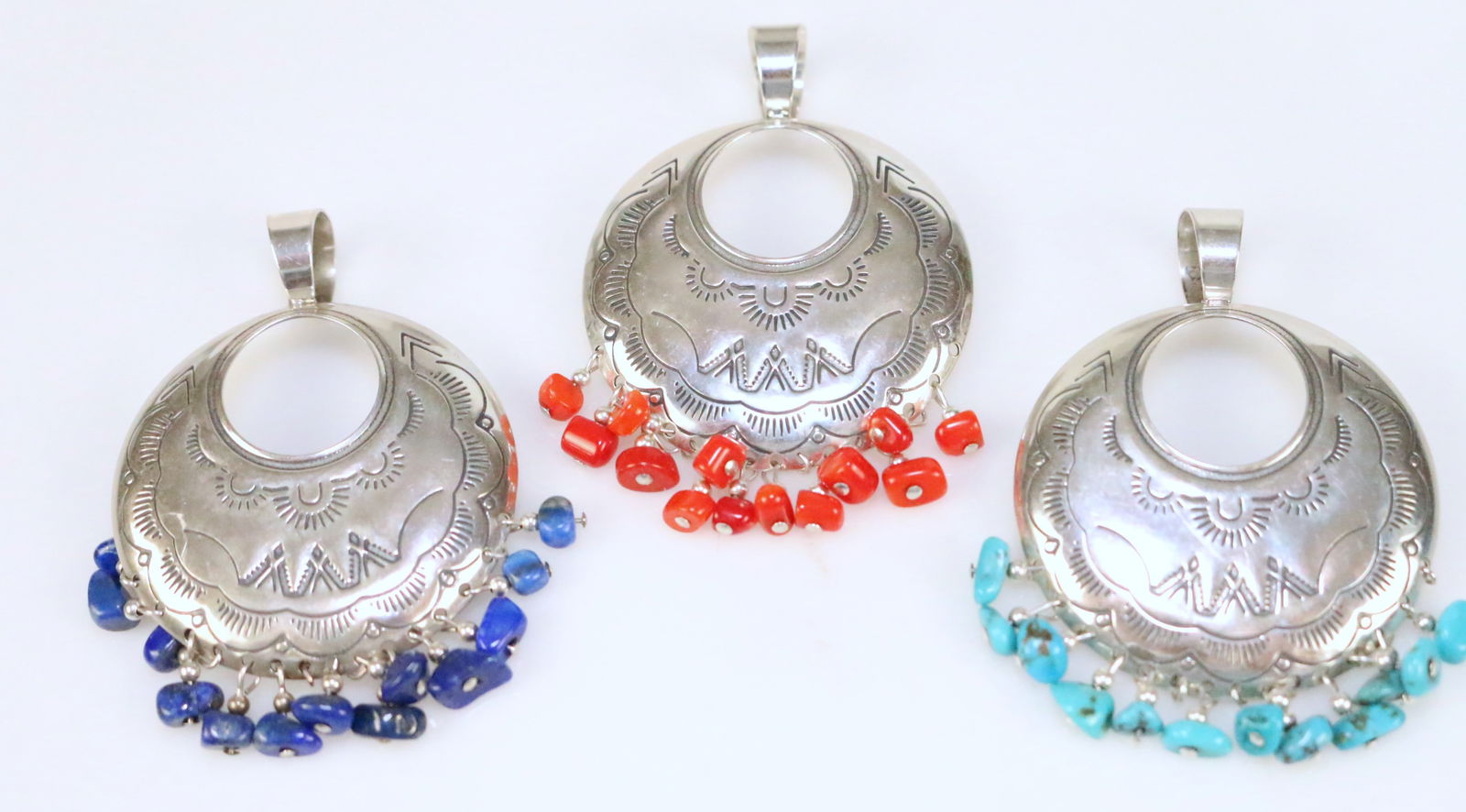 Brand NEW Lot of 3 Carolyn Pollack Sterling Silver Native Pendants in Turquoise, Coral and Lapis. (1 of 5)