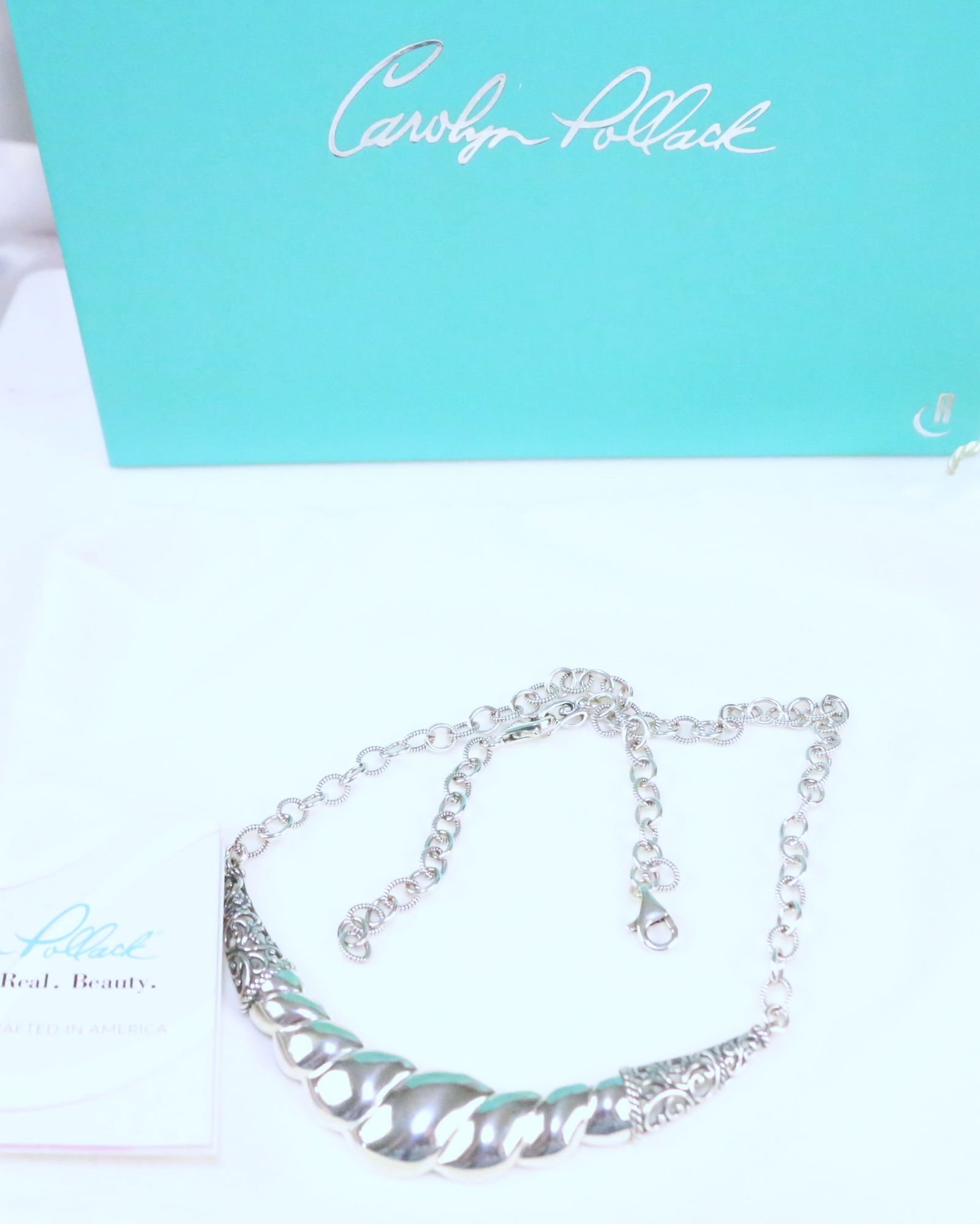 Brand NEW Carolyn Pollack Sterling Silver Statement Scroll Wide Statement Necklace in the Box. (1 of 3)