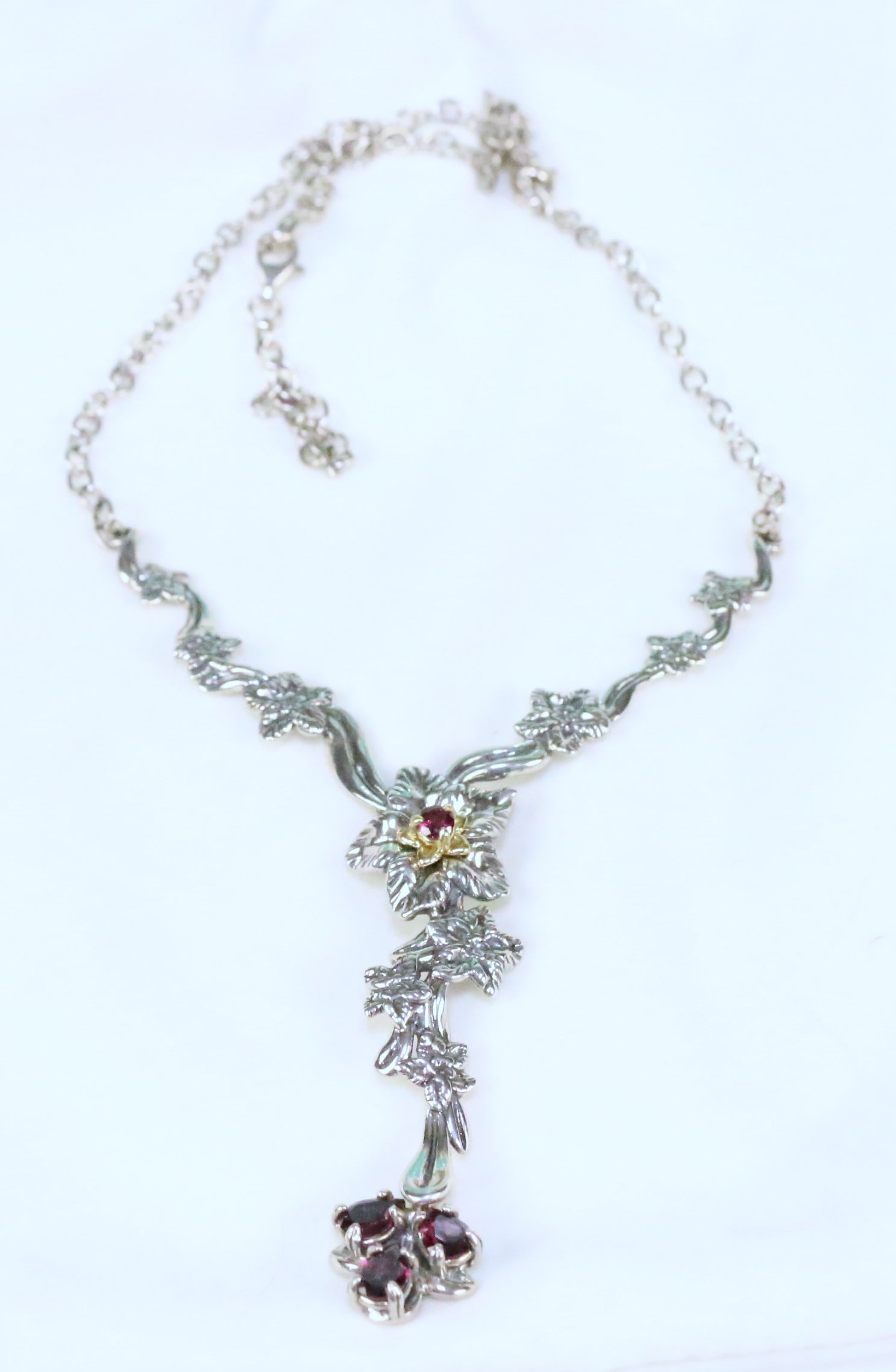 Brand NEW Carolyn Pollack Sterling Silver Pink tourmaline Flower Statement Drop Necklace in the Box (1 of 6)