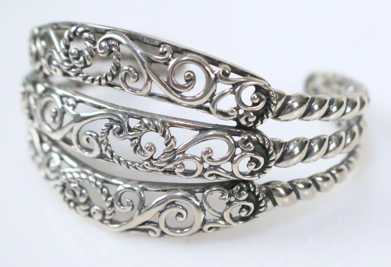 Brand NEW Carolyn Pollack Sterling Silver Thick Solid 3 band Cuff Bracelet Southwest Scroll in the (1 of 4)
