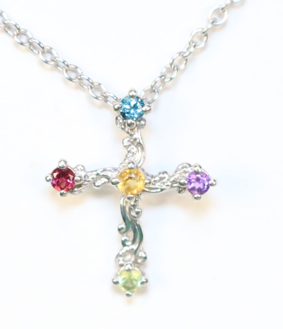 Brand NEW Carolyn Pollack Sterling Silver Multigemstone Cross Pendant Necklace in the Box (1 of 5)