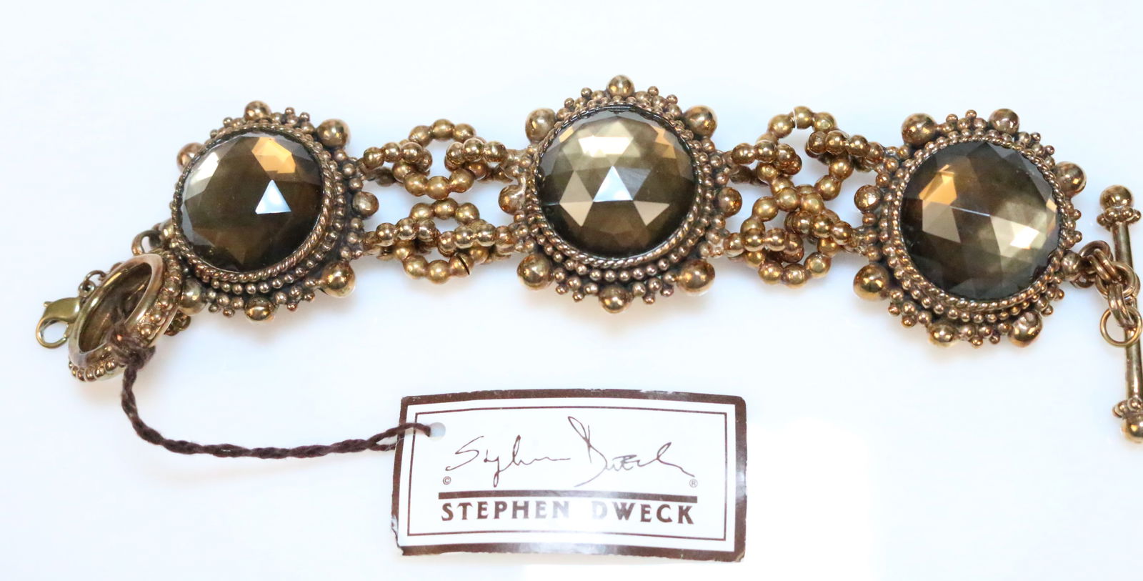 Brand New Stephen Dweck HUGE Facet Round Smoky Quartz/ Bronze Bracelet. (1 of 7)