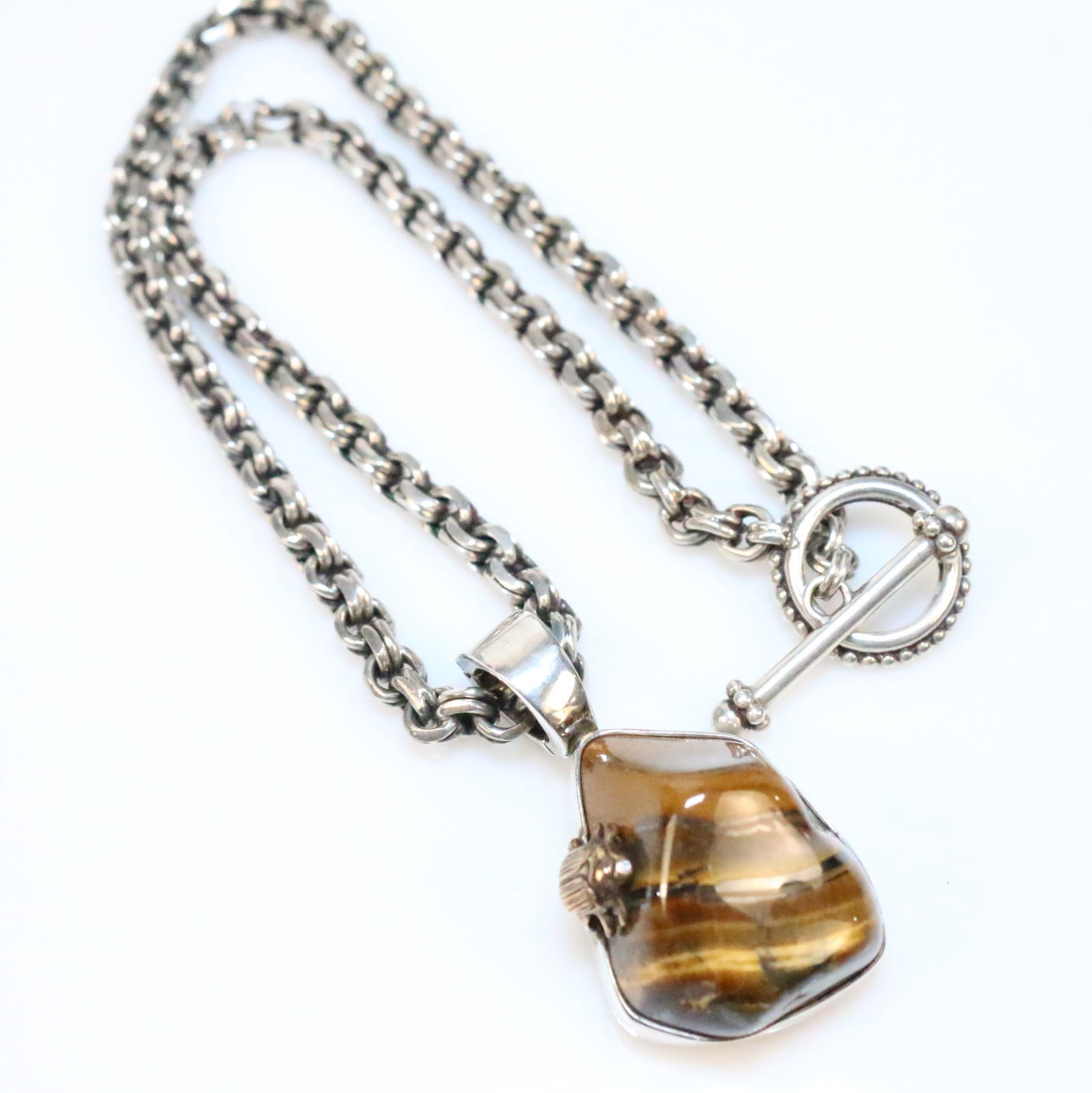 Stephen Dweck 2003 One of a Kind Tiger Eye Large Chunky Sterling Silver Pendant Necklace Chain (1 of 7)