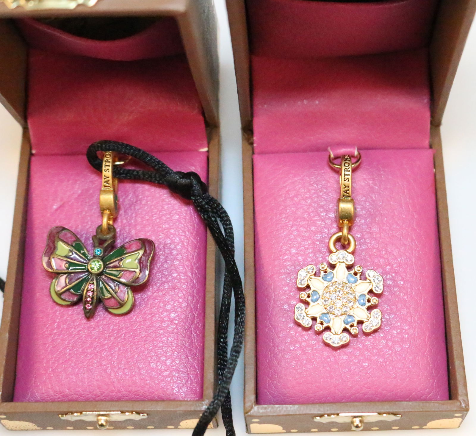 Brand New Jay Strongwater Charms Lot of 2 Butterfly Charm Necklace & Snowflake Charm in boxes (1 of 4)