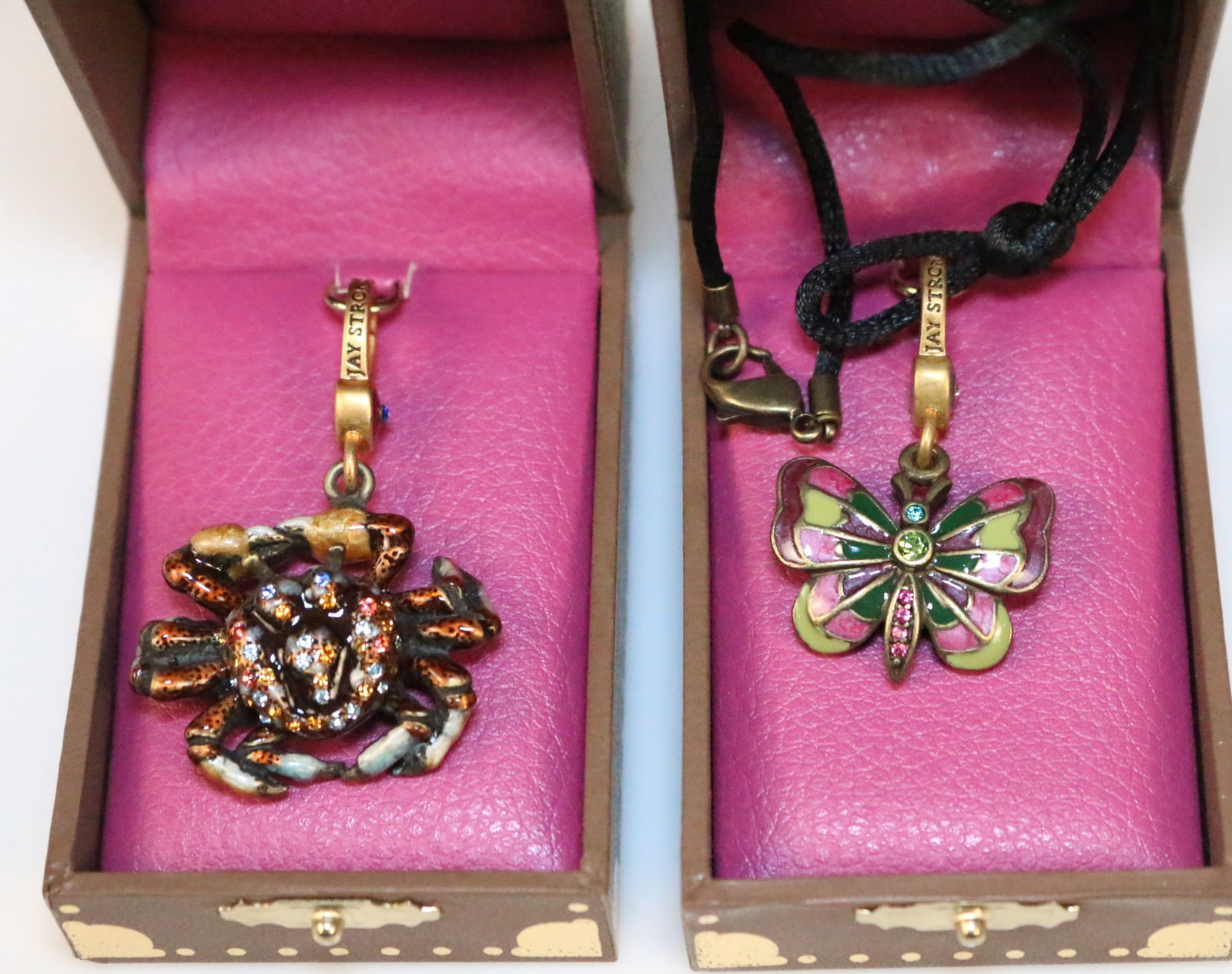 Brand New Jay Strongwater Charms Lot of 2 Crab & Butterfly Charm Necklace in Boxes (1 of 7)