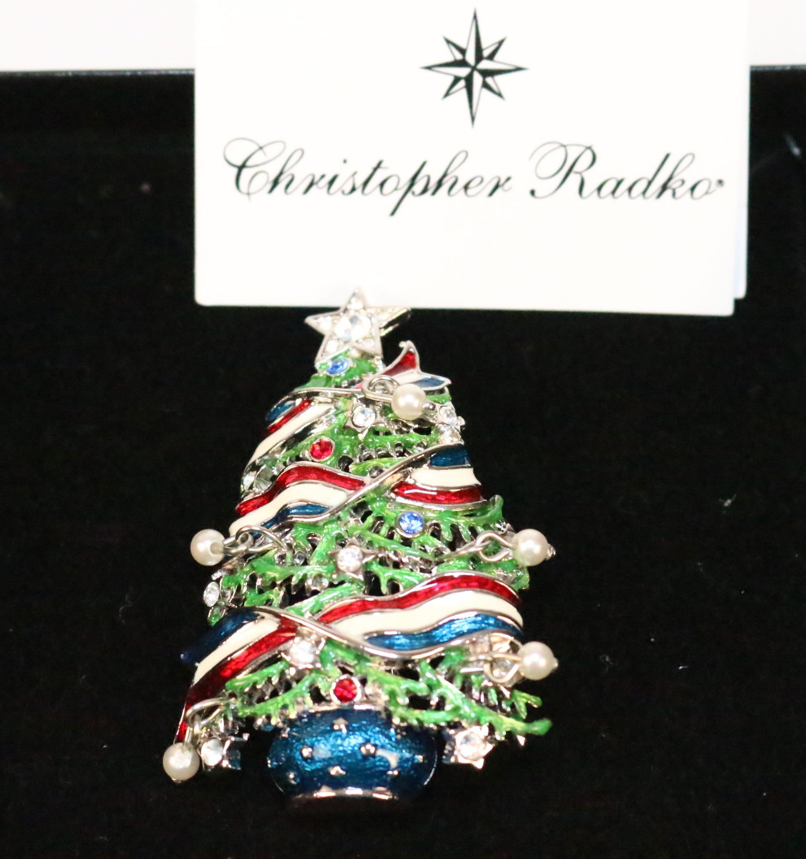 NEW Christopher Radko Patriotic Christmas Tree Brooch Pin in the Box (1 of 3)