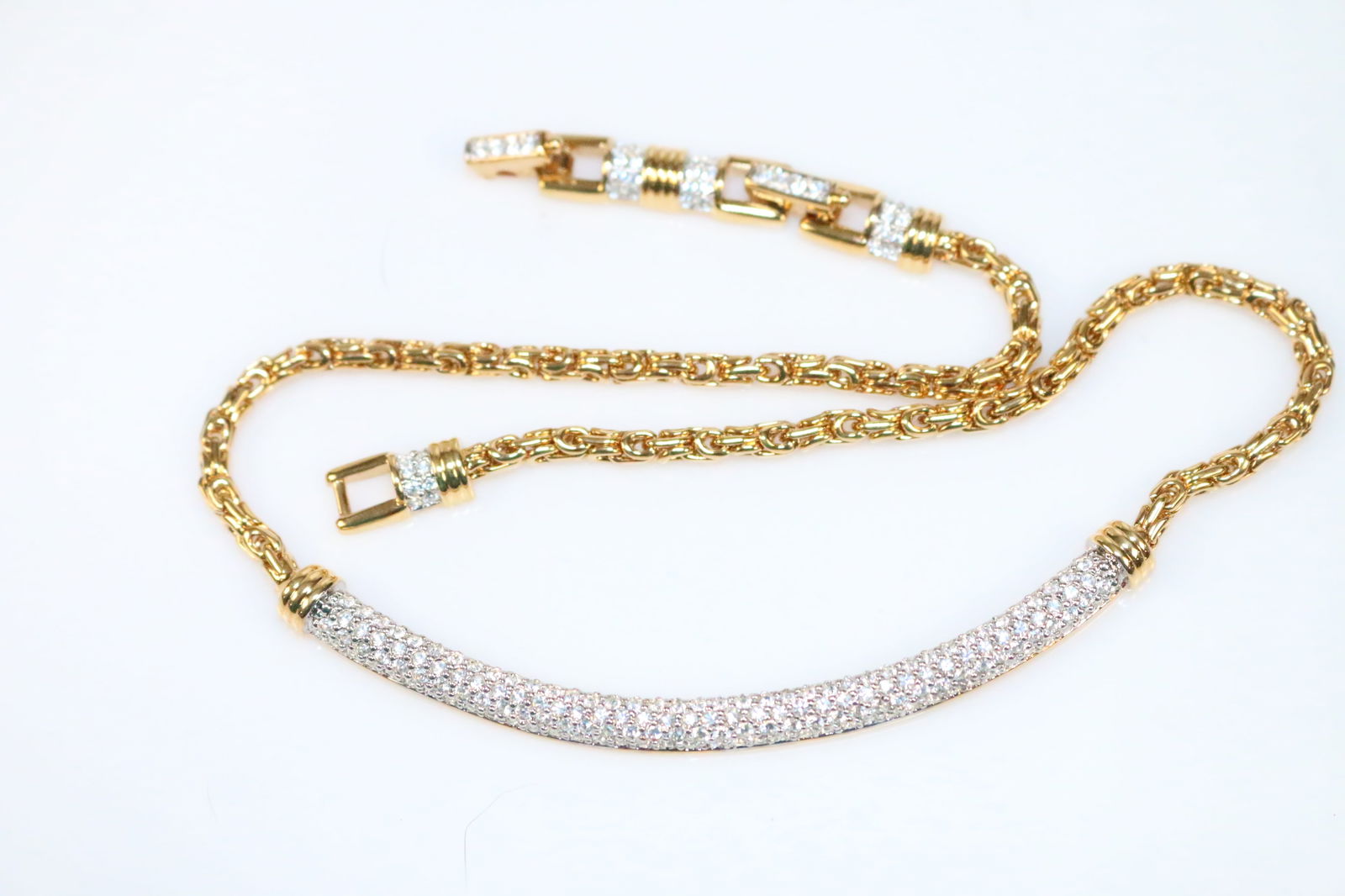 NEW Genuine Swarovski LOGO SIGNED Crystal Designer Jewelry Gold tone Full Crystal Bar Necklace. (1 of 6)