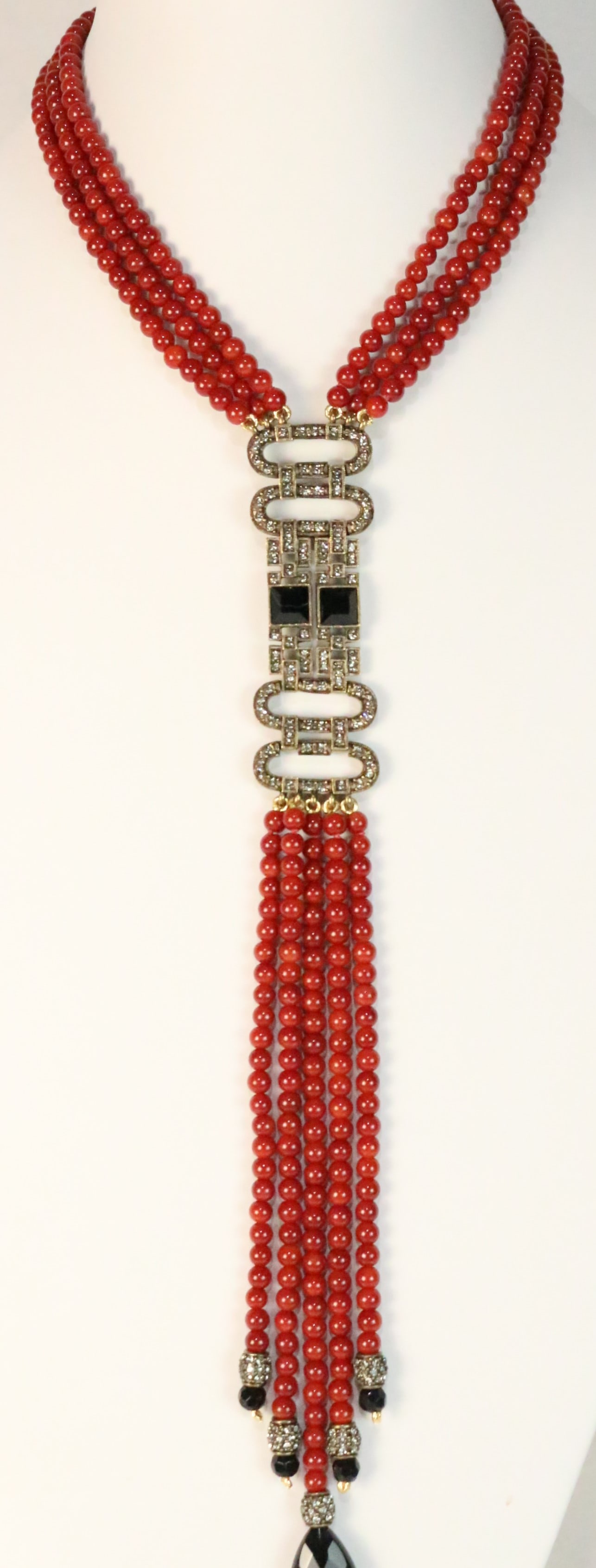 RARE Heidi Daus Deco Decadence Red Carnelian Onyx Lavalier Necklace (1 of 4)