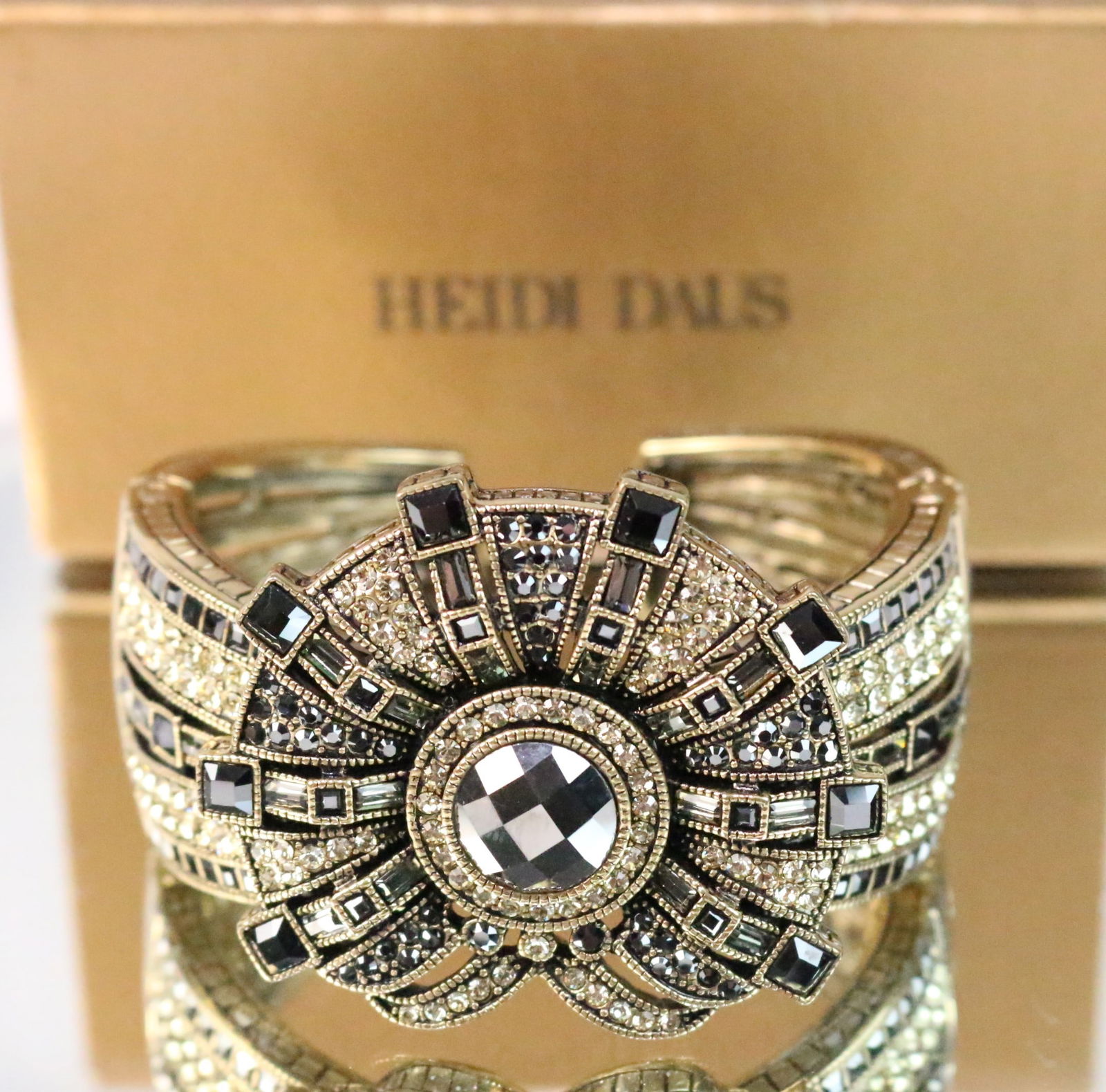 NEW HEIDI DAUS Black Diamond Crystals Clear Crystal Art Deco Cuff Bracelet (1 of 5)